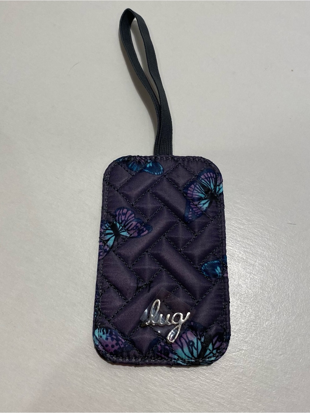 lug Quilted luggage tag Dark Purple Butterfly  NWOT